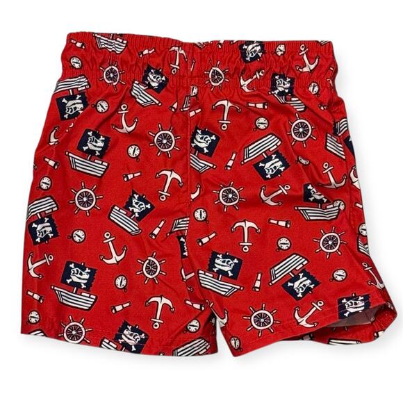 NEW Cat & Jack 18M Baby Boys Infant 4th of July Pirate Dinosaur Swim Shorts Red - Picture 3 of 5